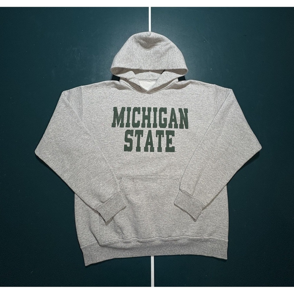 Vintage Michigan State Spartans‎ Hoodie Sweatshirt Men's Large Gray Spell Out